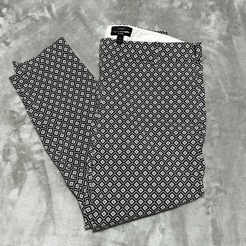 J Crew Women's Minnie Geometric Print Side Zip Cotton Stretch Ankle Pants Size 6